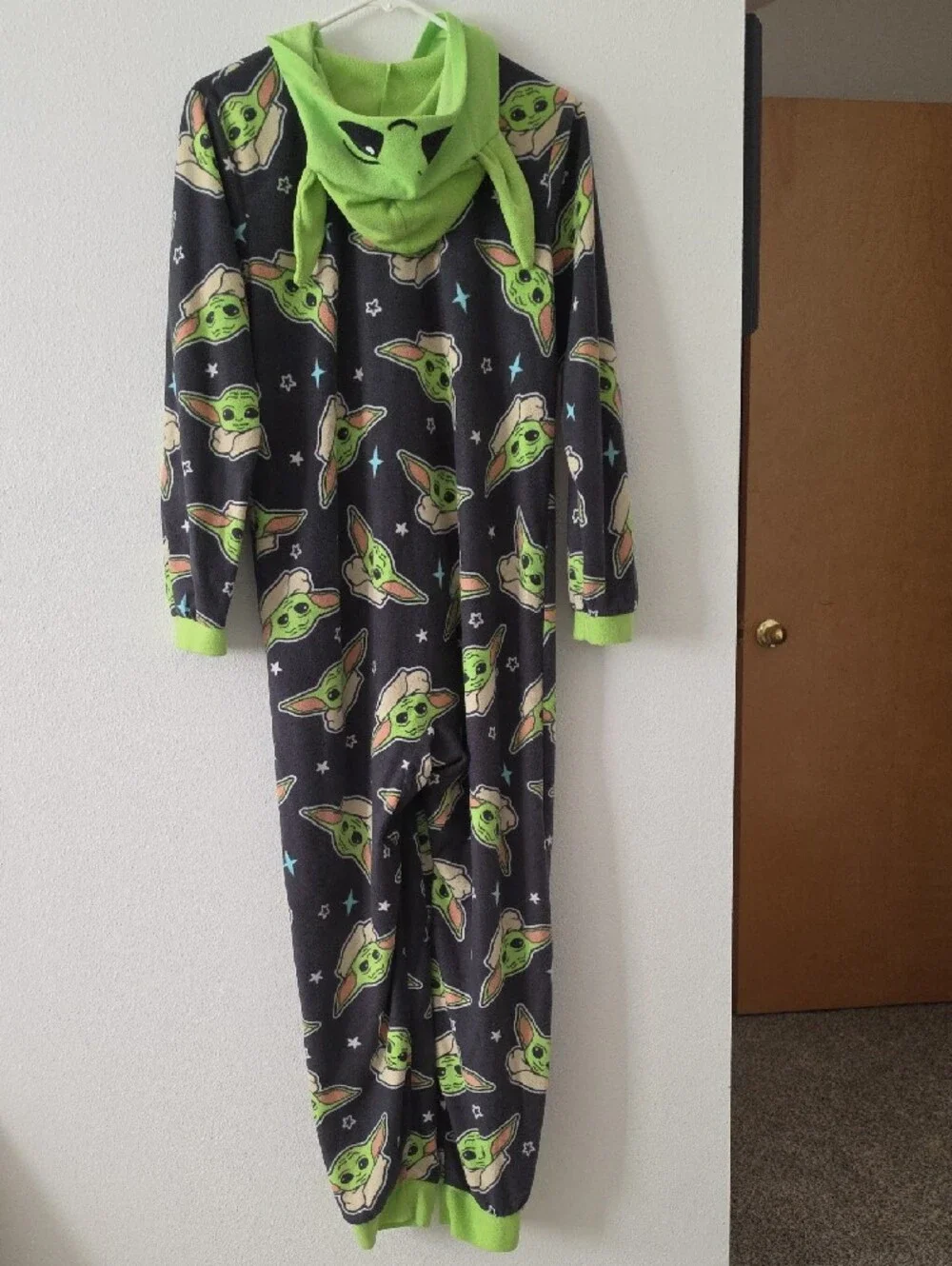 Kids Black and Green Star Baby Face Hooded Onesie Pajamas